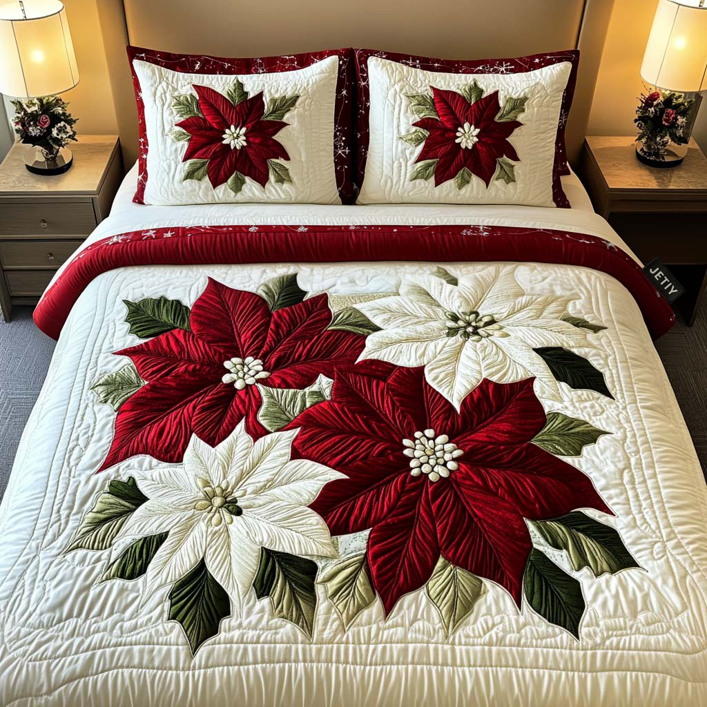 Talvinen Poinsettia Taika 3-osainen Vuodevaatesetti