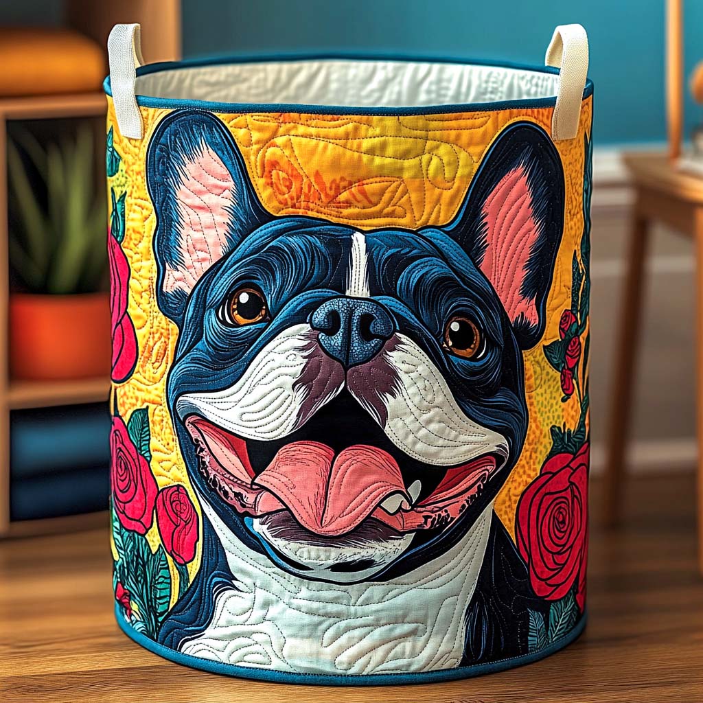 Bloomy Frenchie Smile Pyykkikori