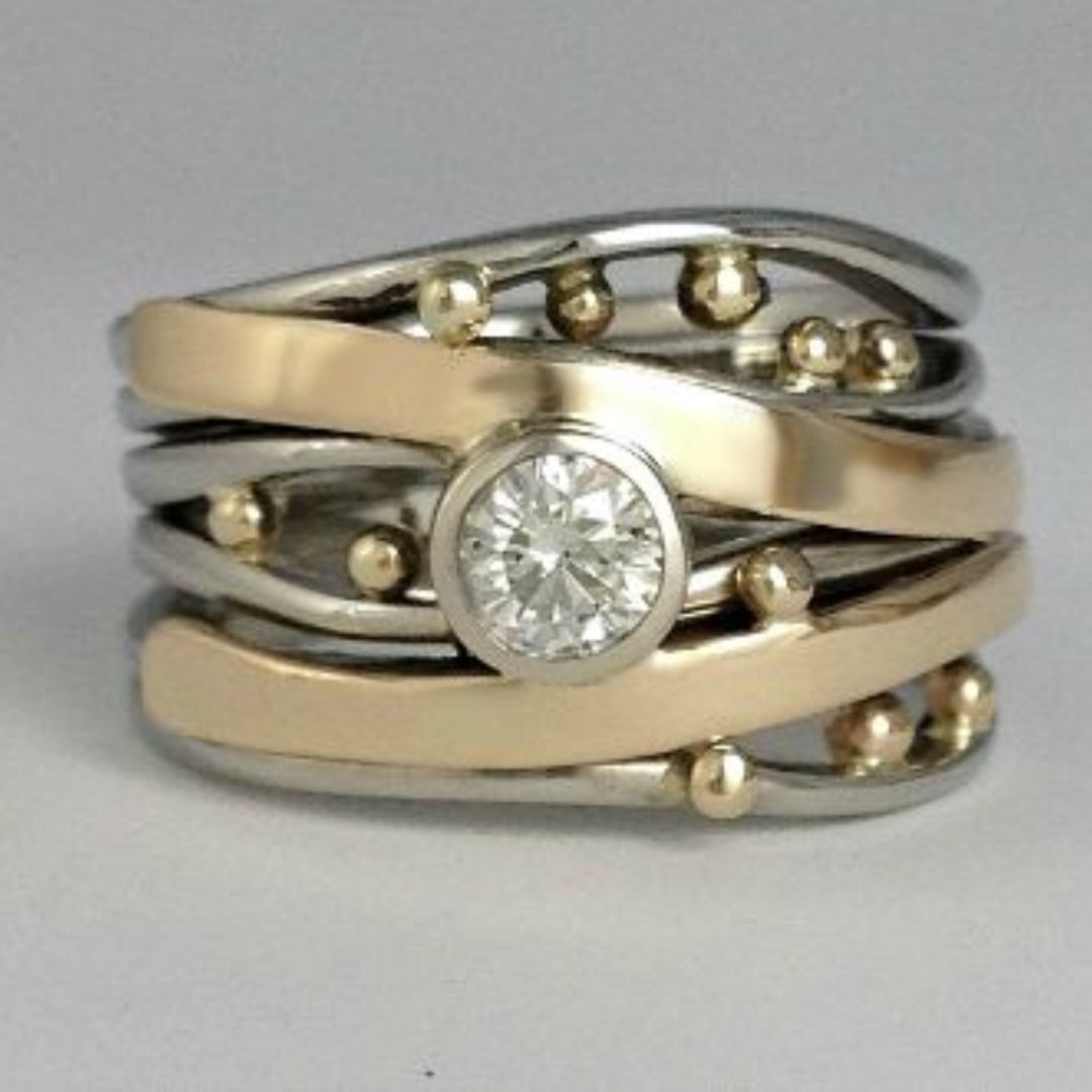 Kuningallinen - Vintage Kulta Inlay Zirconia Sormus
