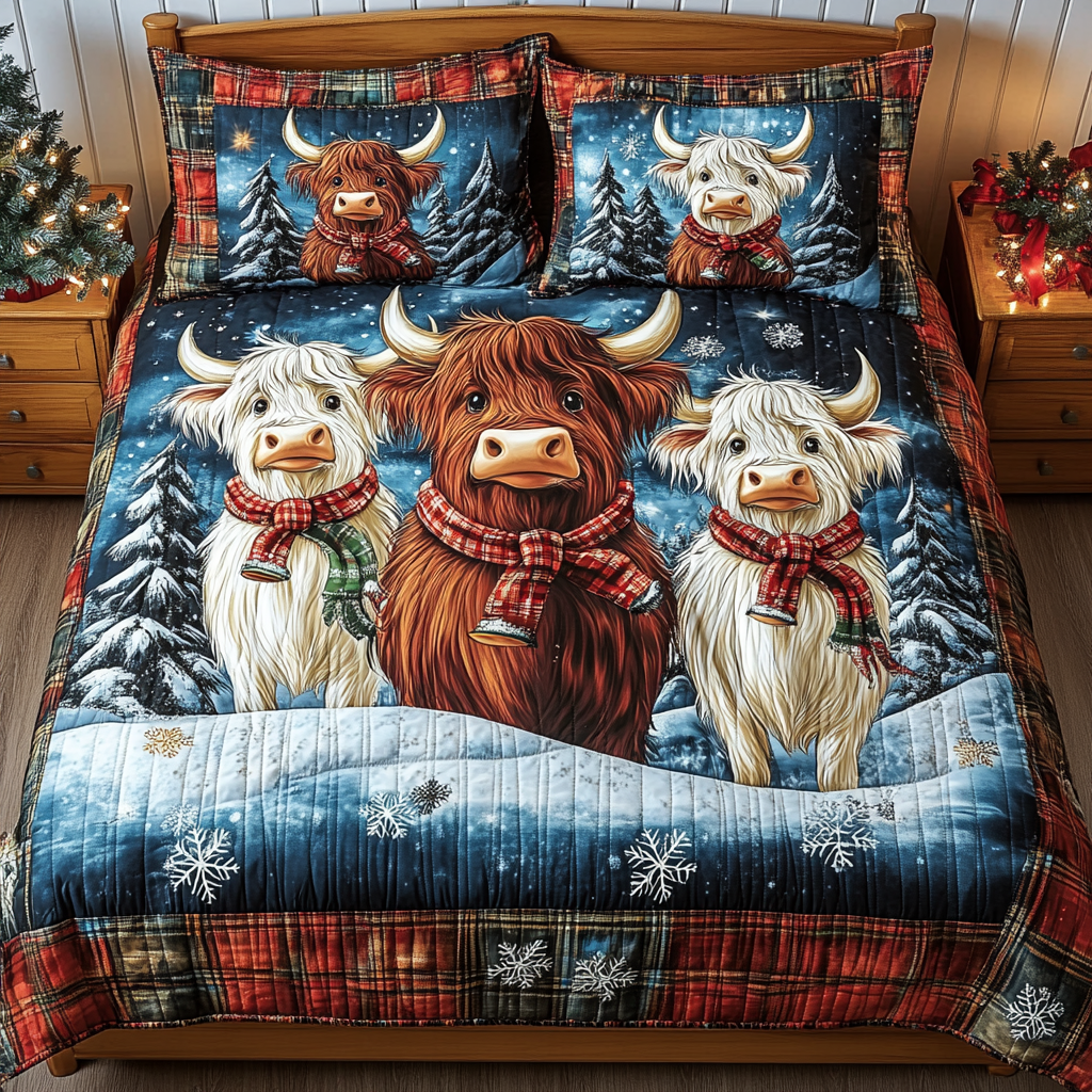 Highland Cow Serenity 3-osainen Vuodevaatesetti